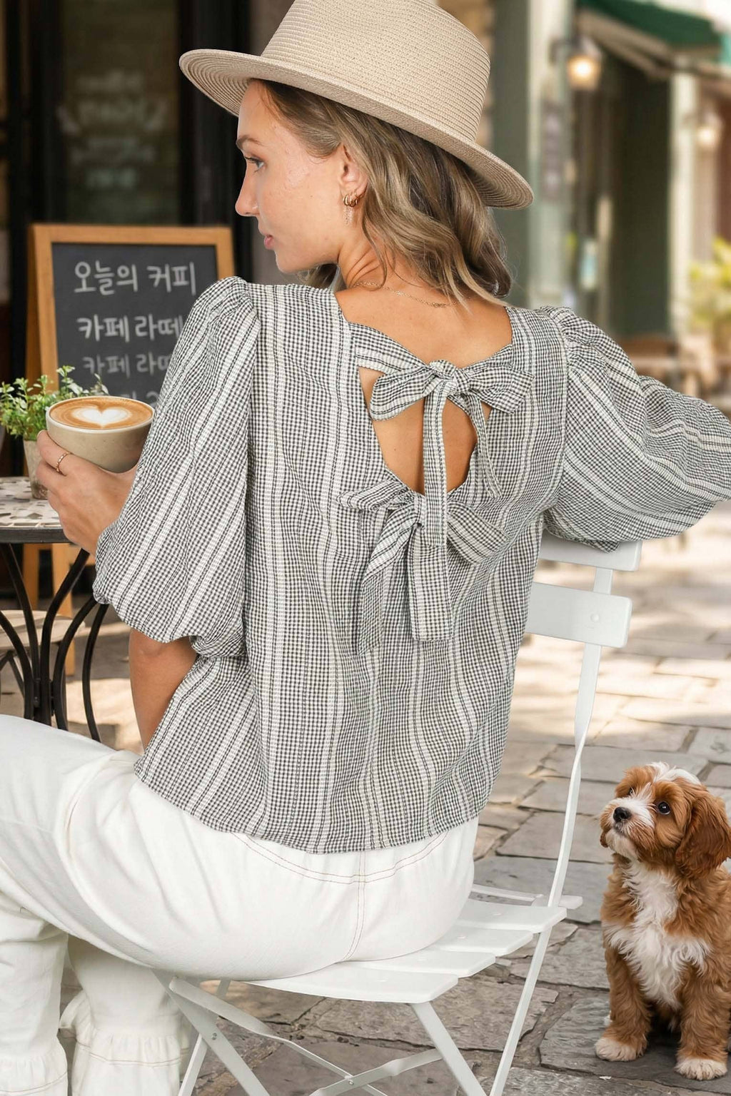 The Josie 2 Bow Accent Plaid Top