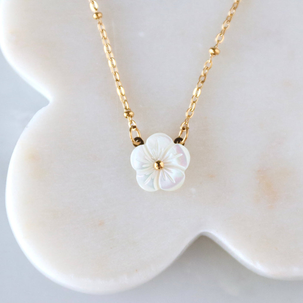 Mother of Pearl Flower Necklace - Waterproof