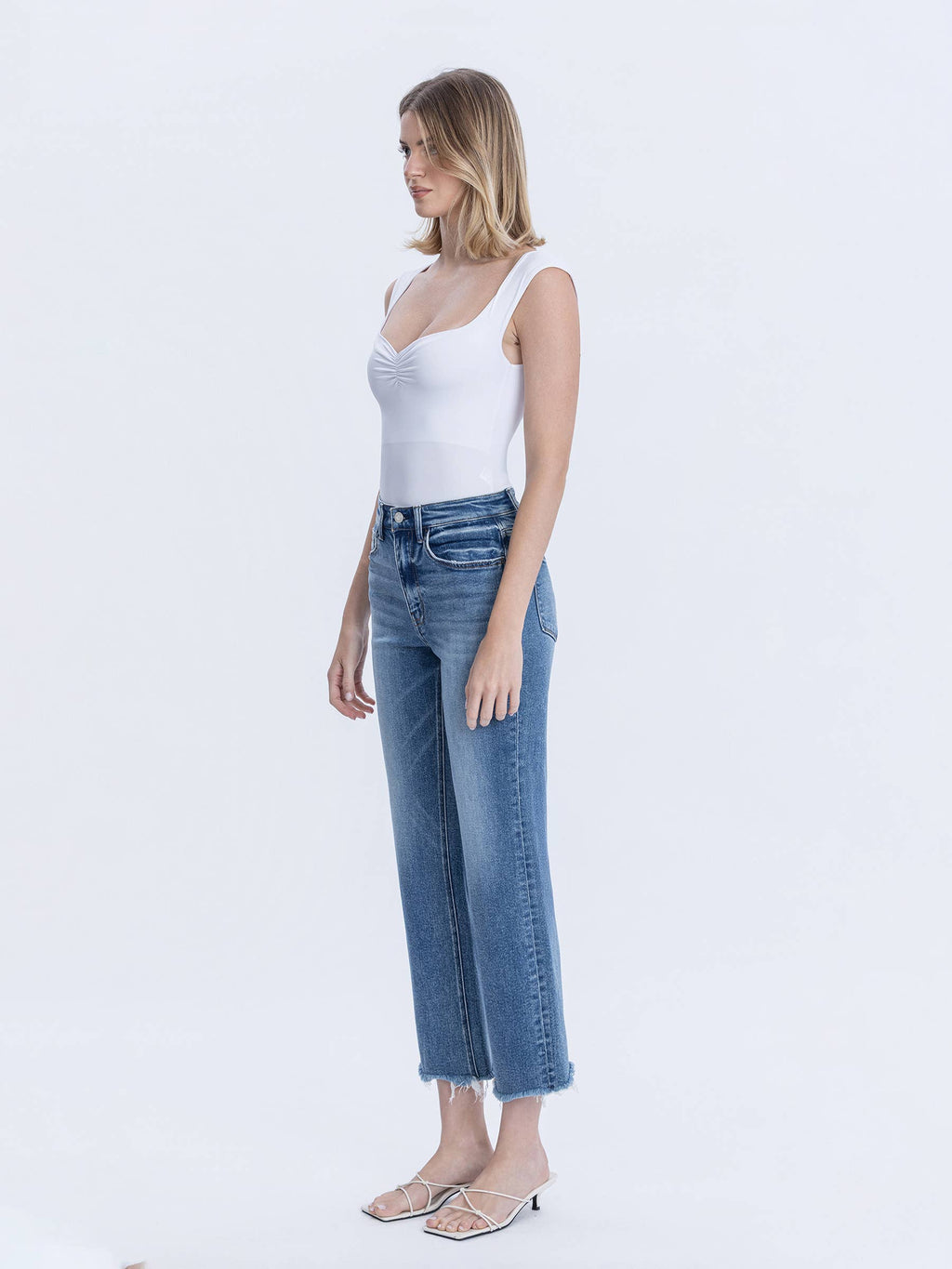 Well Made High Rise Frayed Hem Crop Jeans