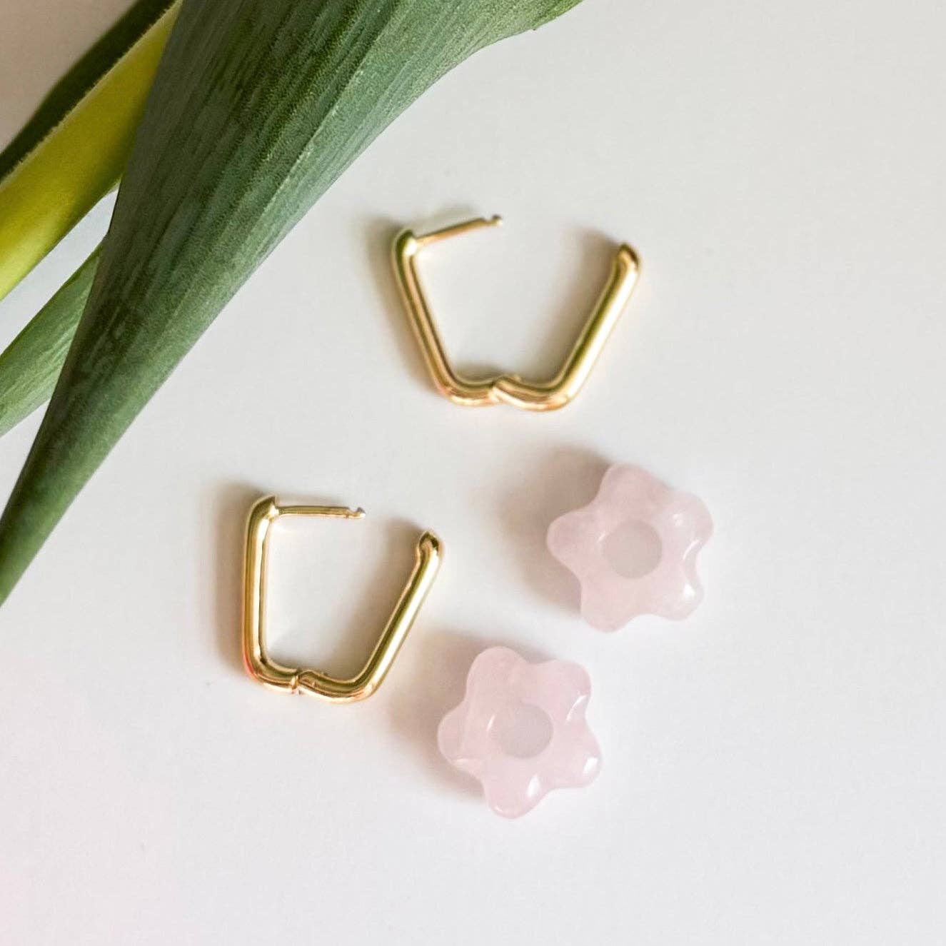 Stone Flower Hoop Earrings