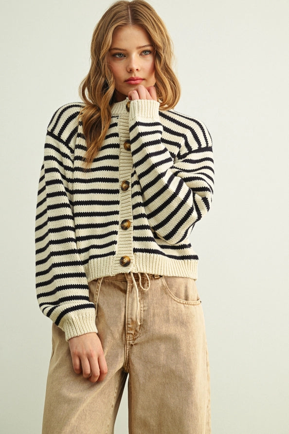 The Paige Striped Button Front Cardigan