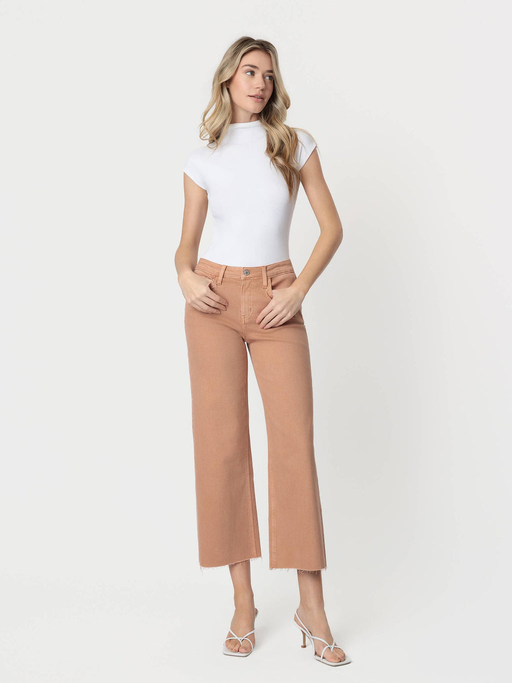 High Rise Mocha Crop Wide  Leg Jeans