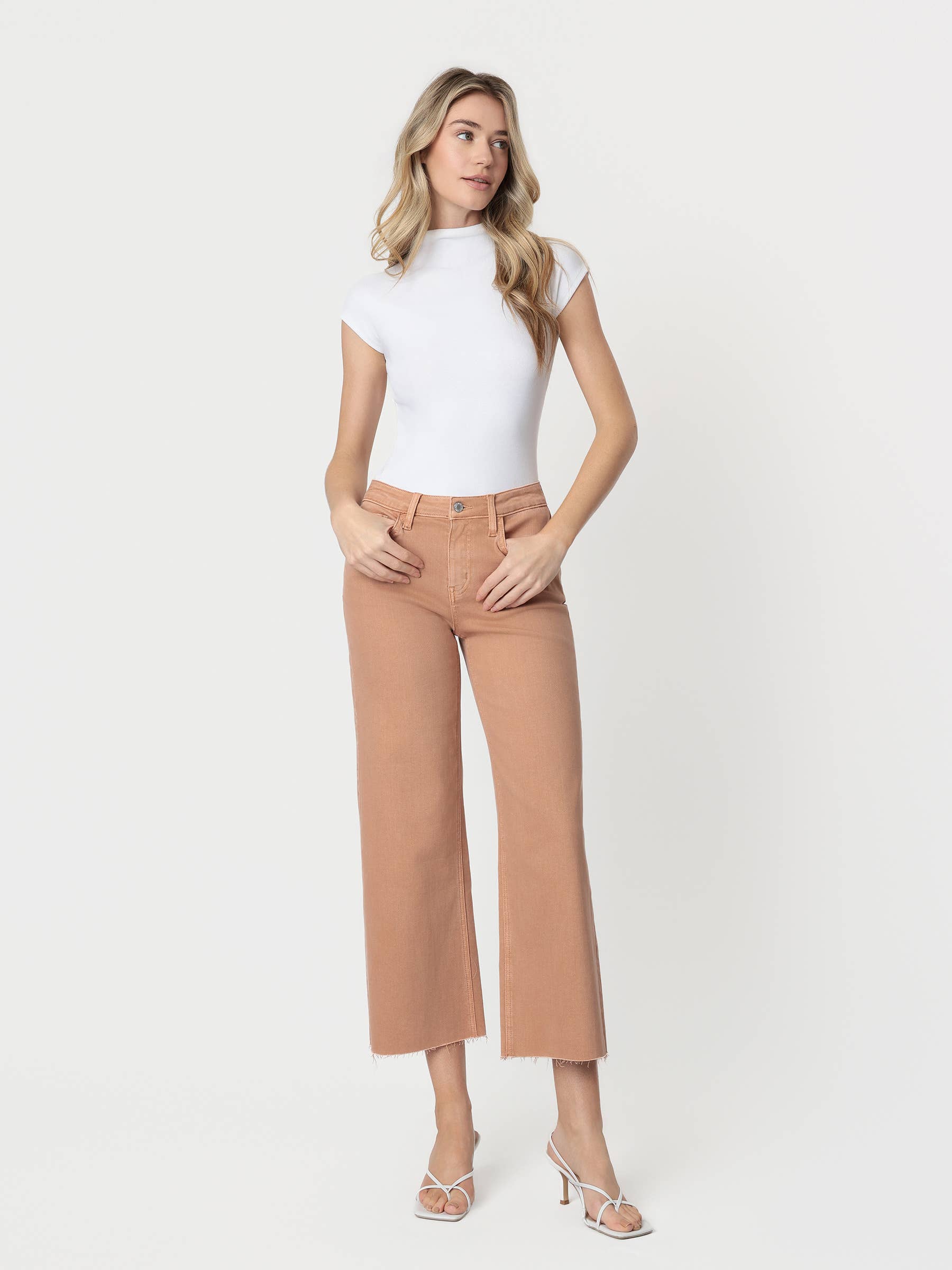 High Rise Mocha Crop Wide  Leg Jeans
