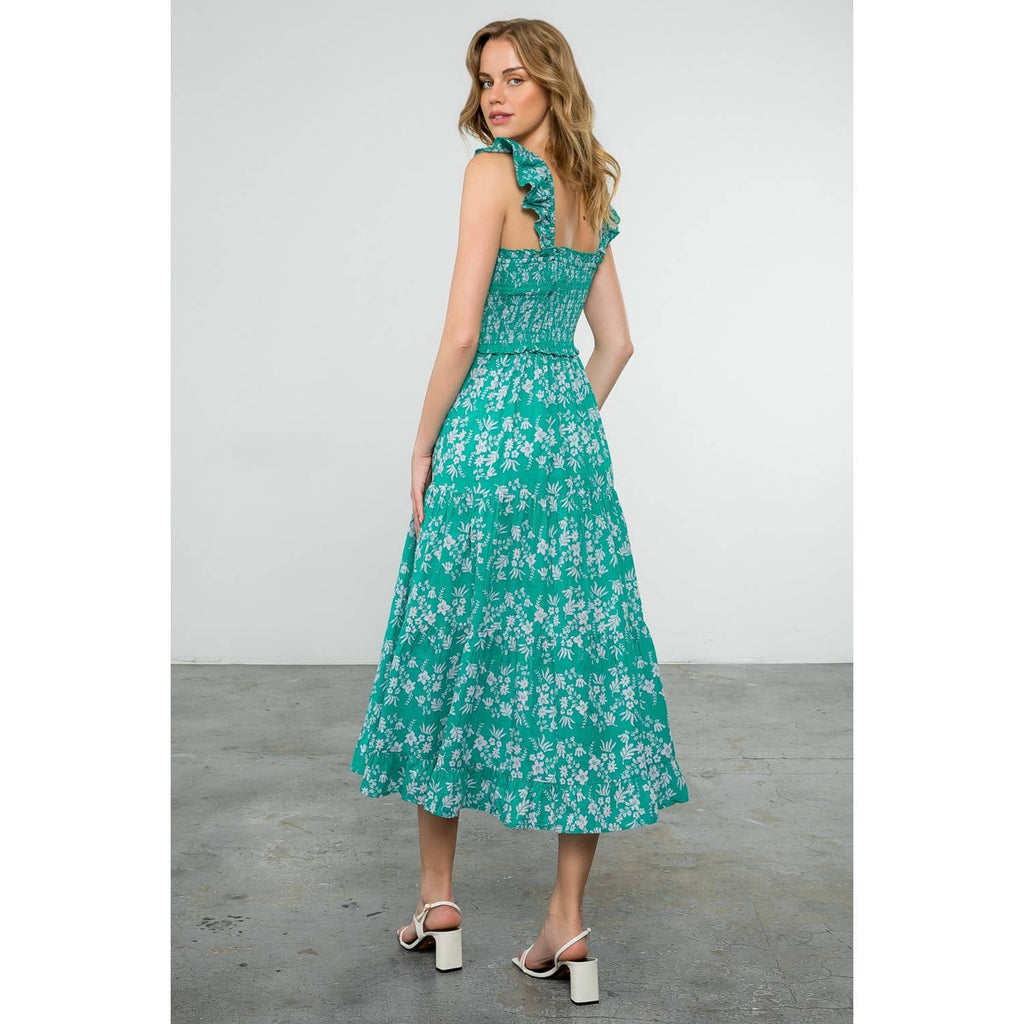 The Jasmine Green Floral Smocked Maxi Dress