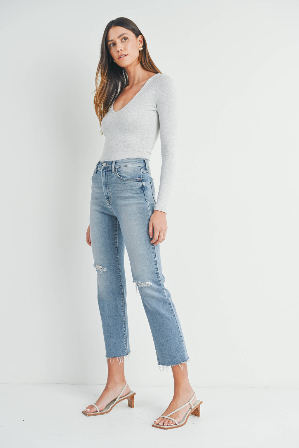 The Maeve Distressed Slim Straight Denim