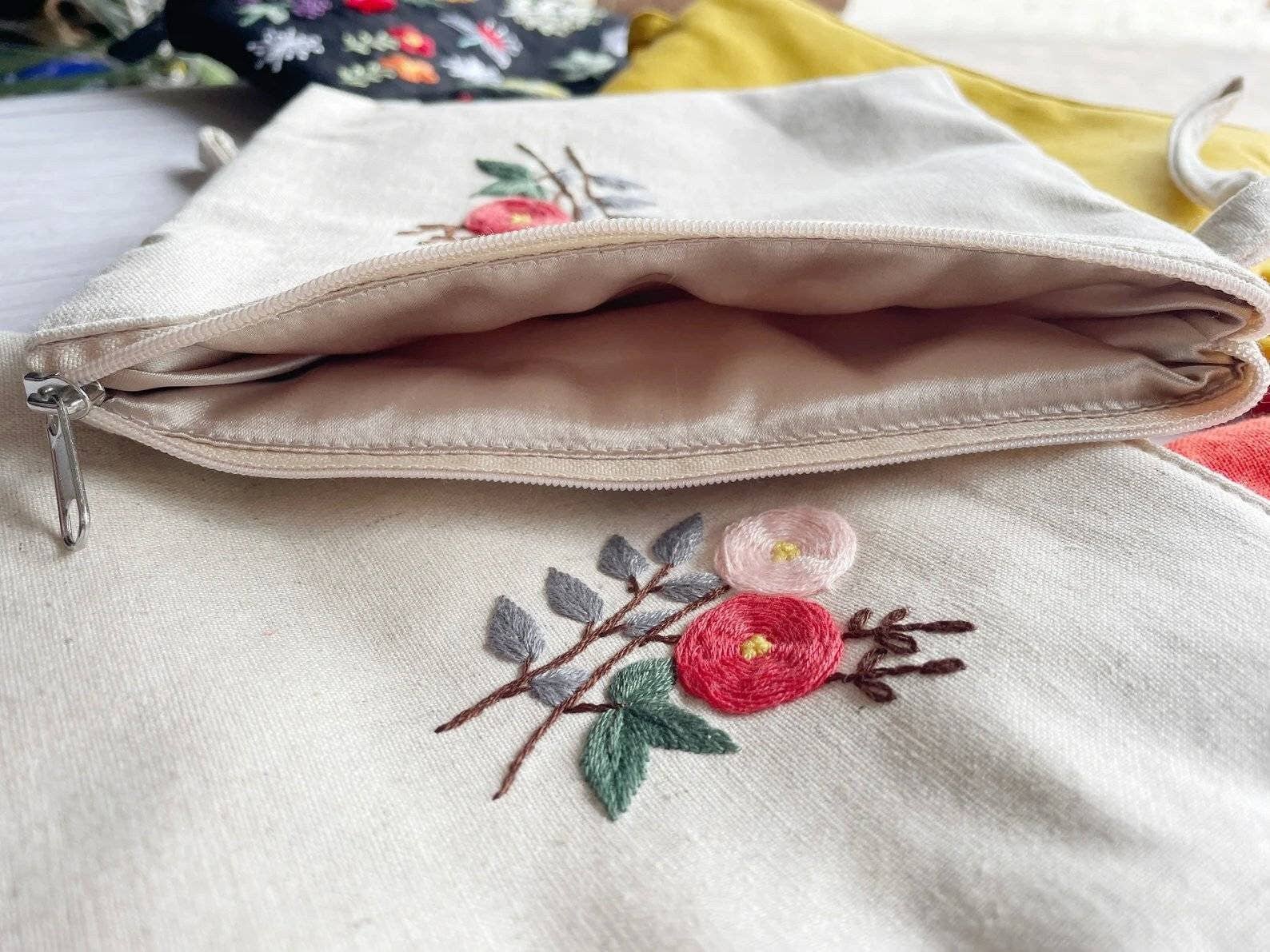 Flower Embroidered Cosmetics Bag