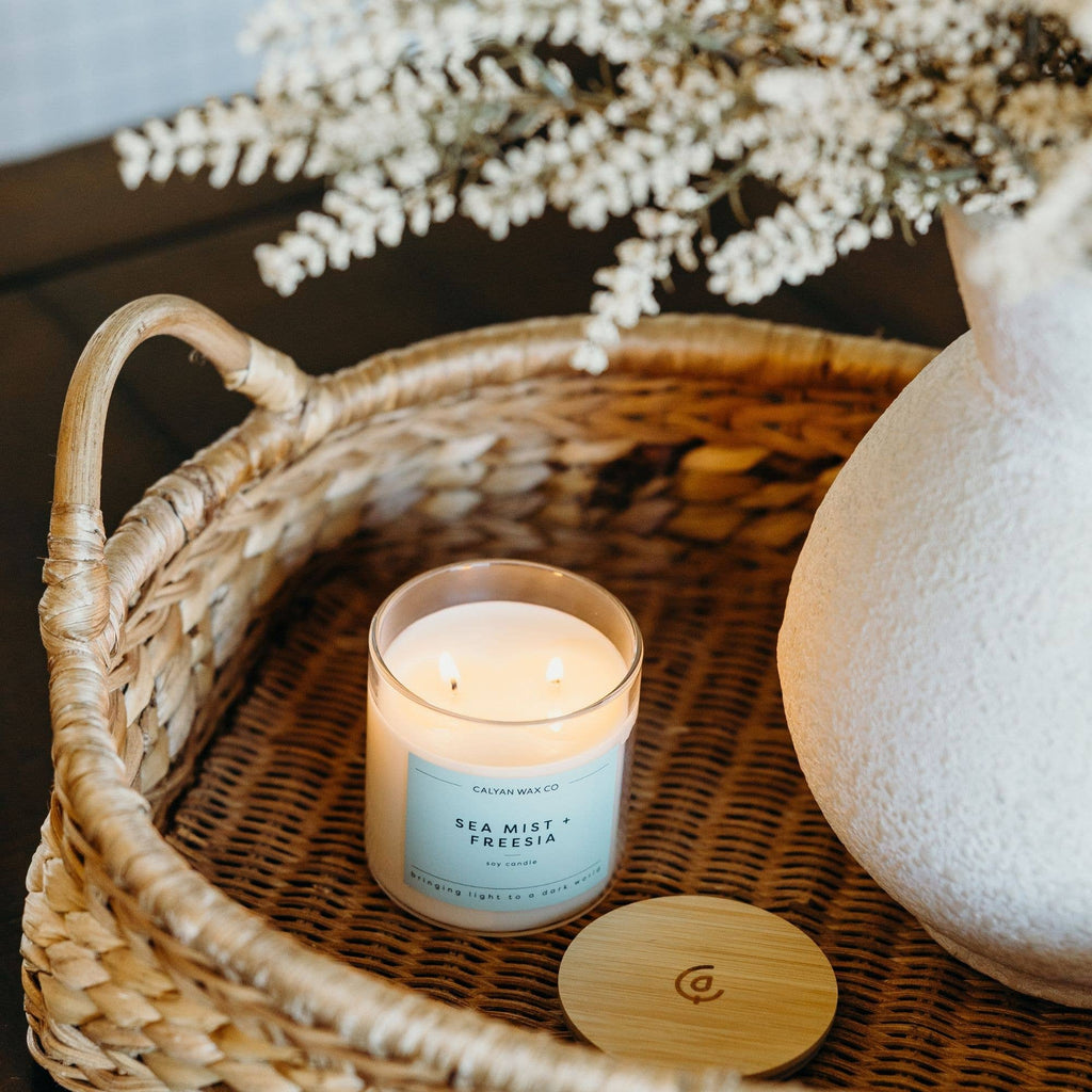 Sea Mist + Freesia - Clear Glass Tumbler Soy Candle