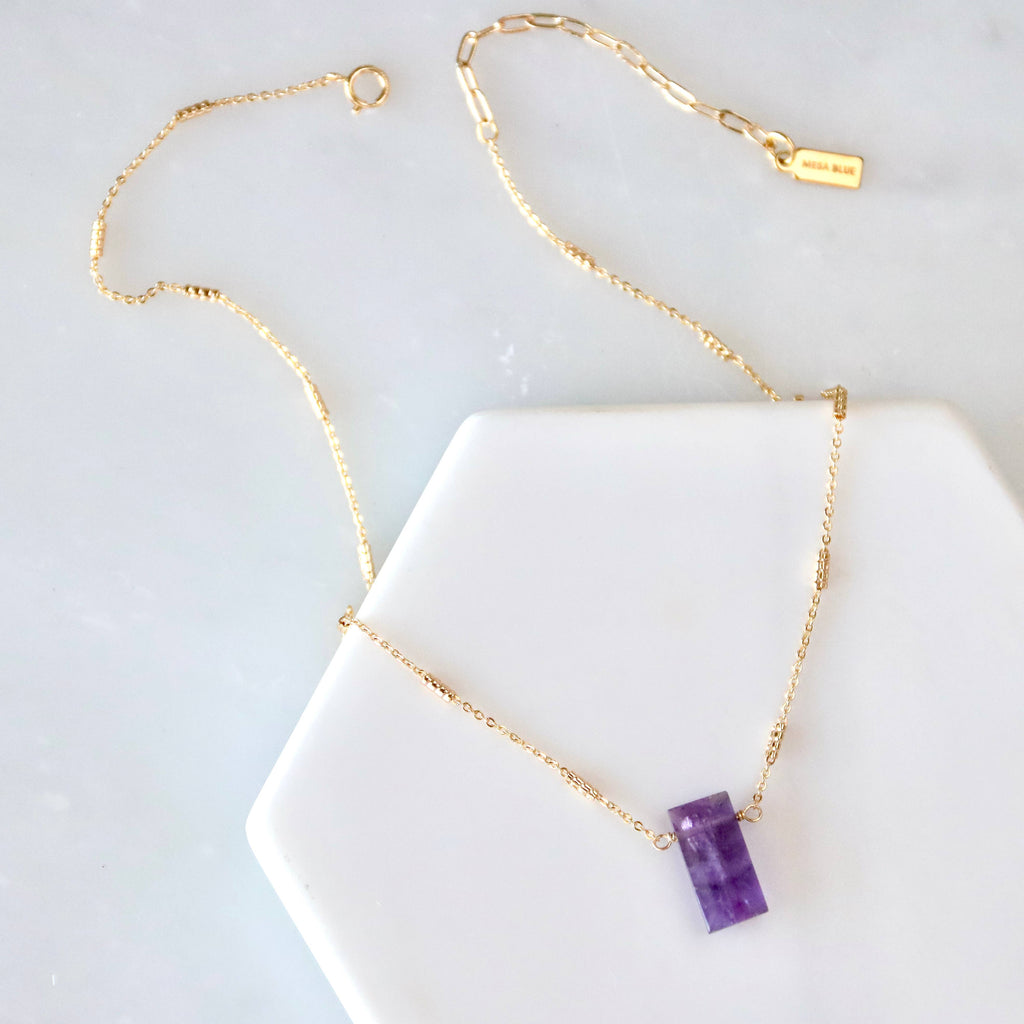 Amethyst or Opalite Rectangle Necklace 