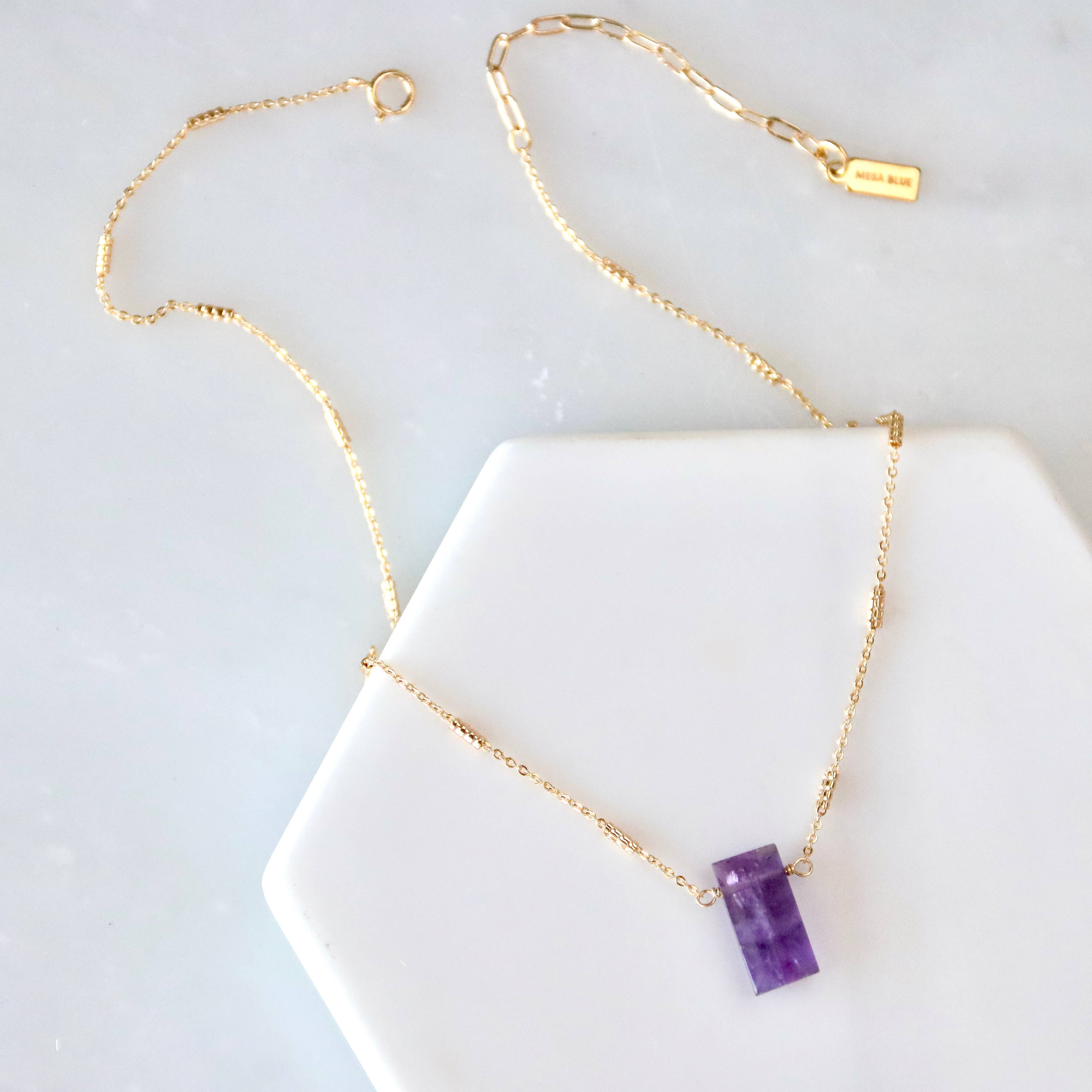 Amethyst or Opalite Rectangle Necklace 