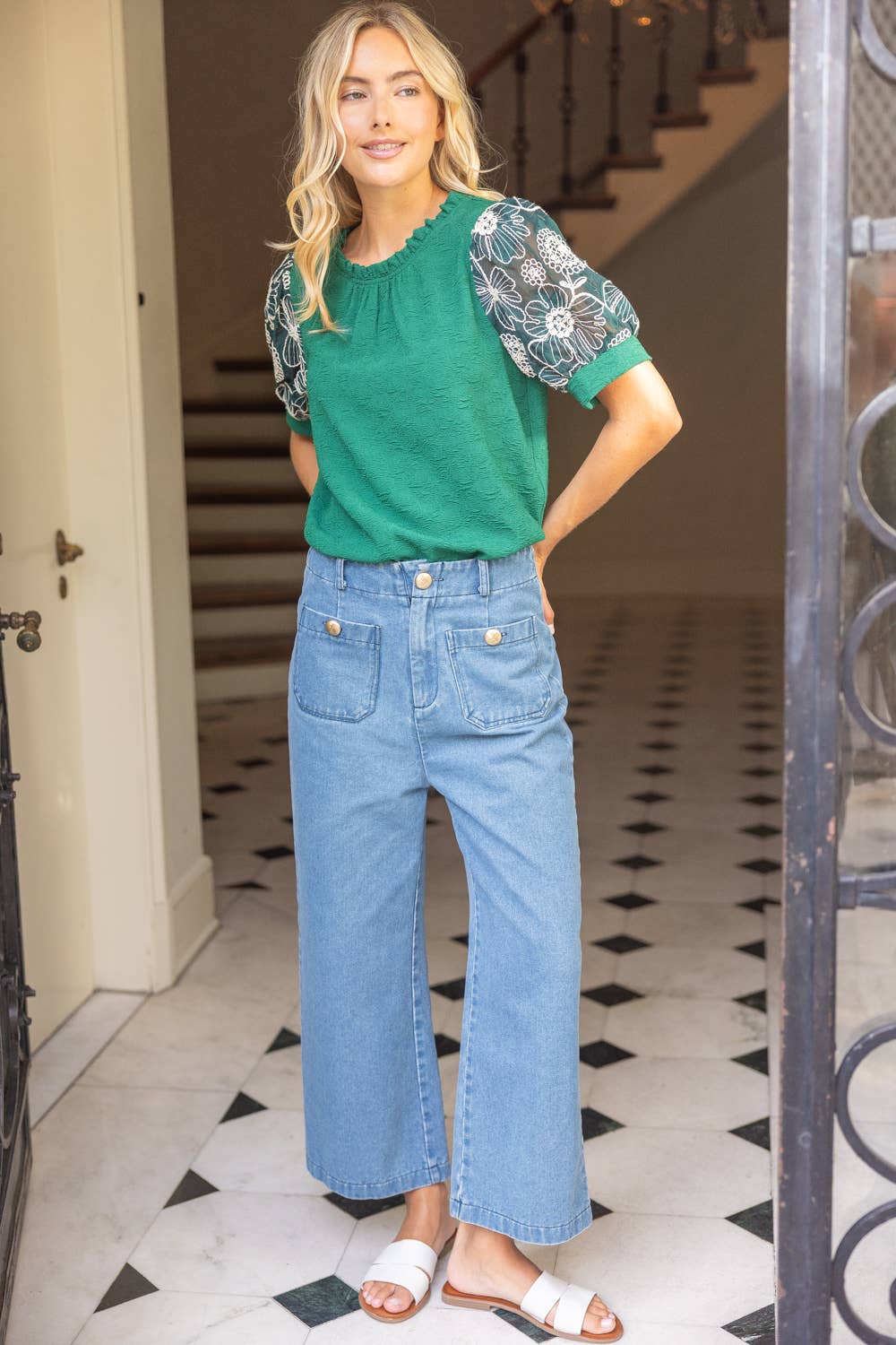 The Haley Floral Embroidered Lace Puff Sleeve Top
