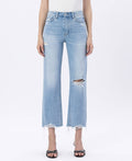 Ezra High Rise Distressed Slim Wide Jeans