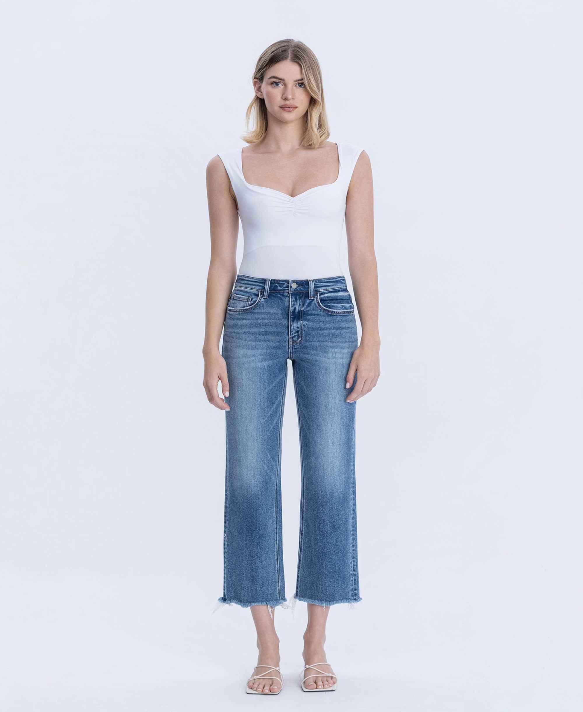 Well Made High Rise Frayed Hem Crop Jeans