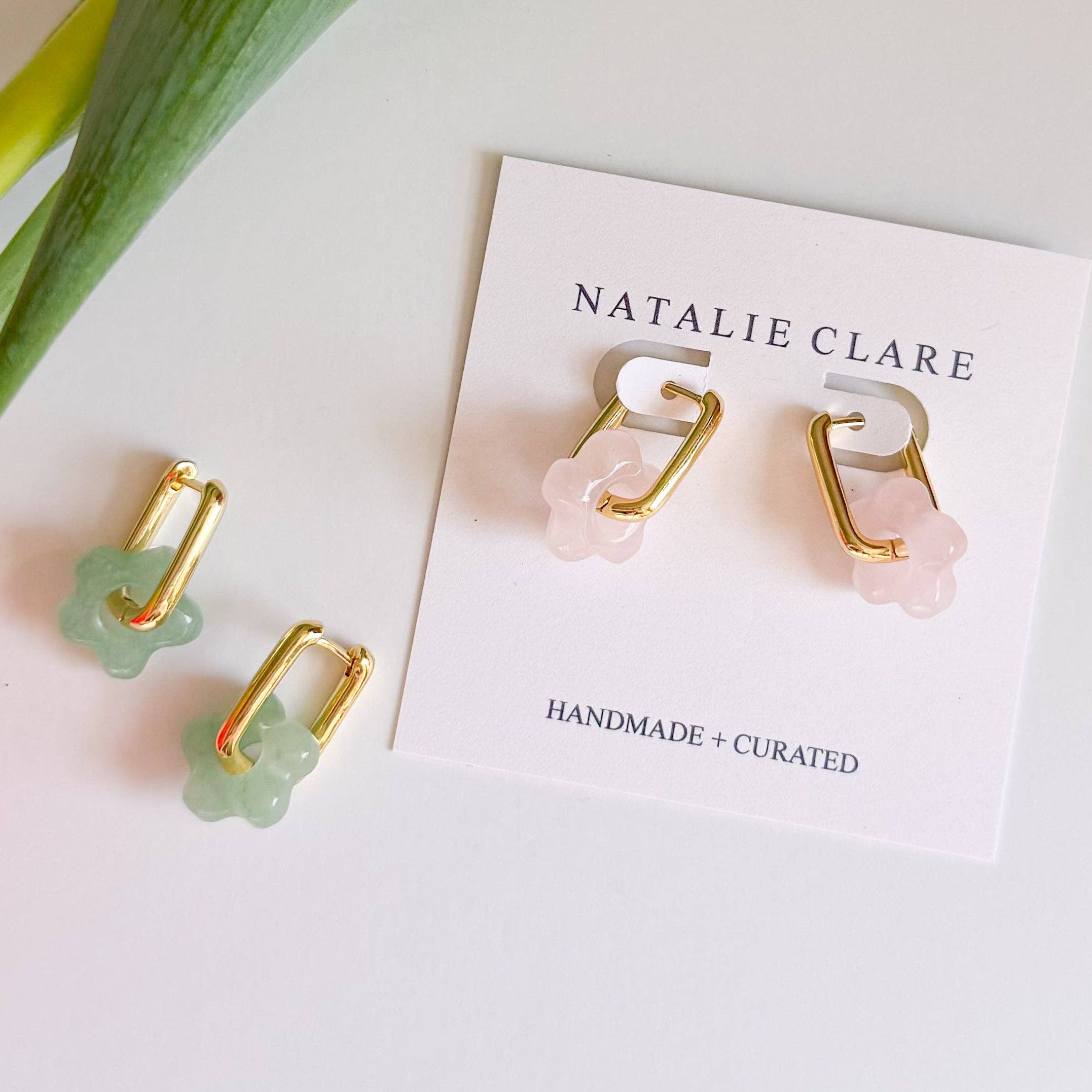 Stone Flower Hoop Earrings