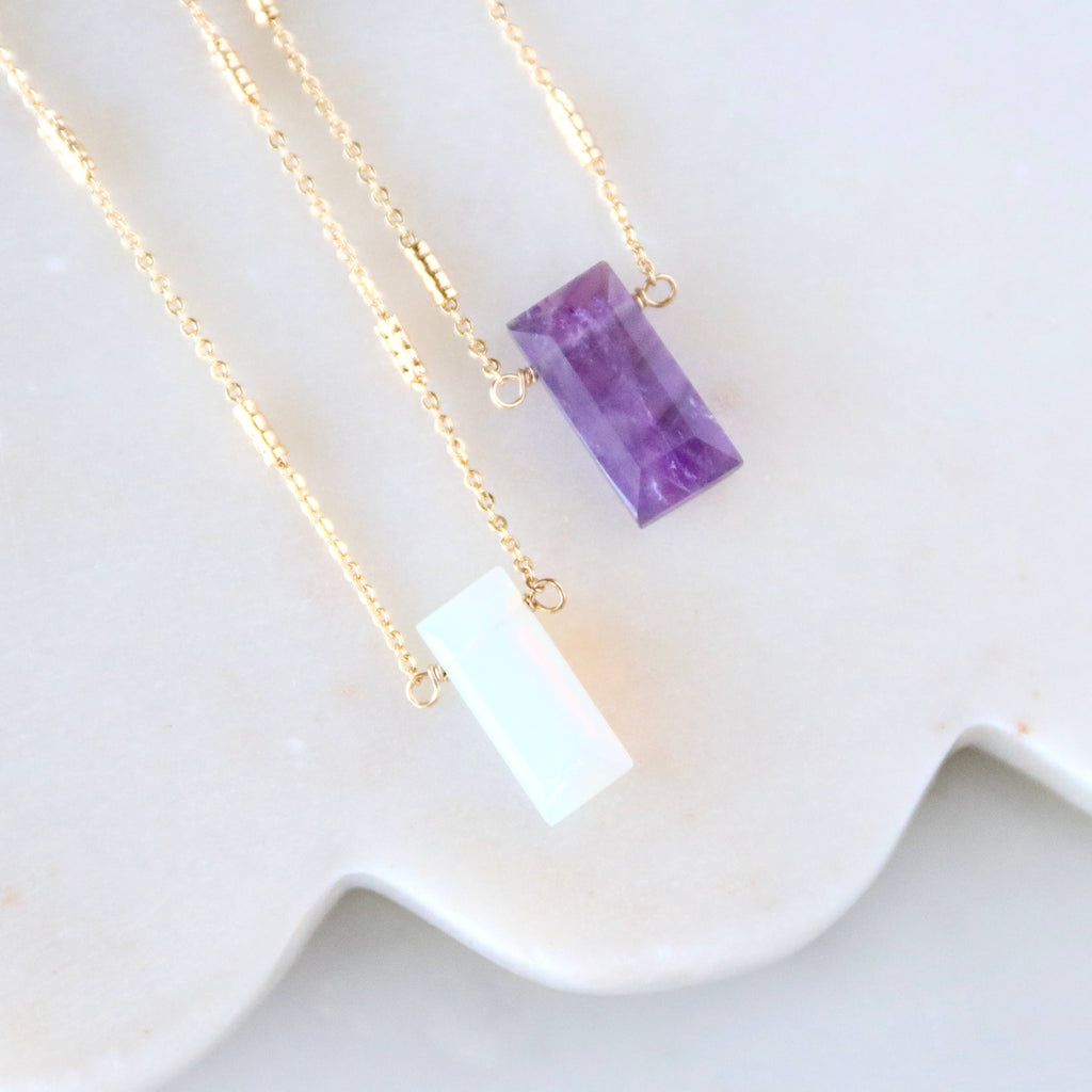 Amethyst or Opalite Rectangle Necklace 