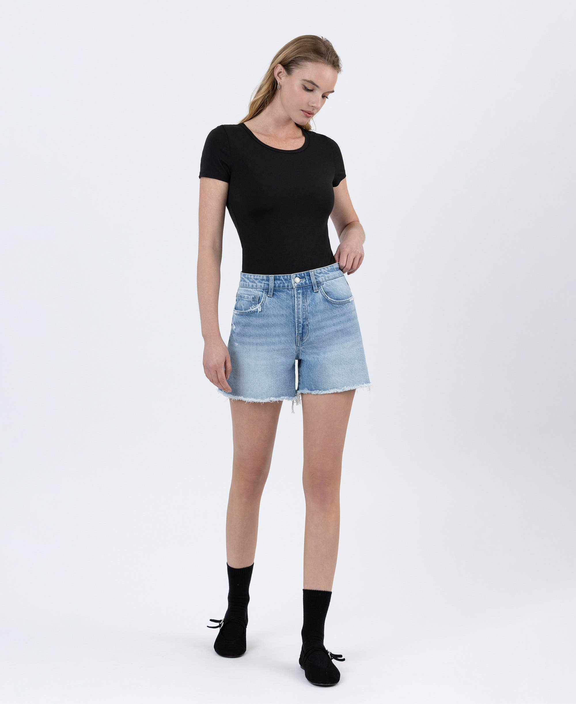 High Rise Boyfriend Denim Shorts