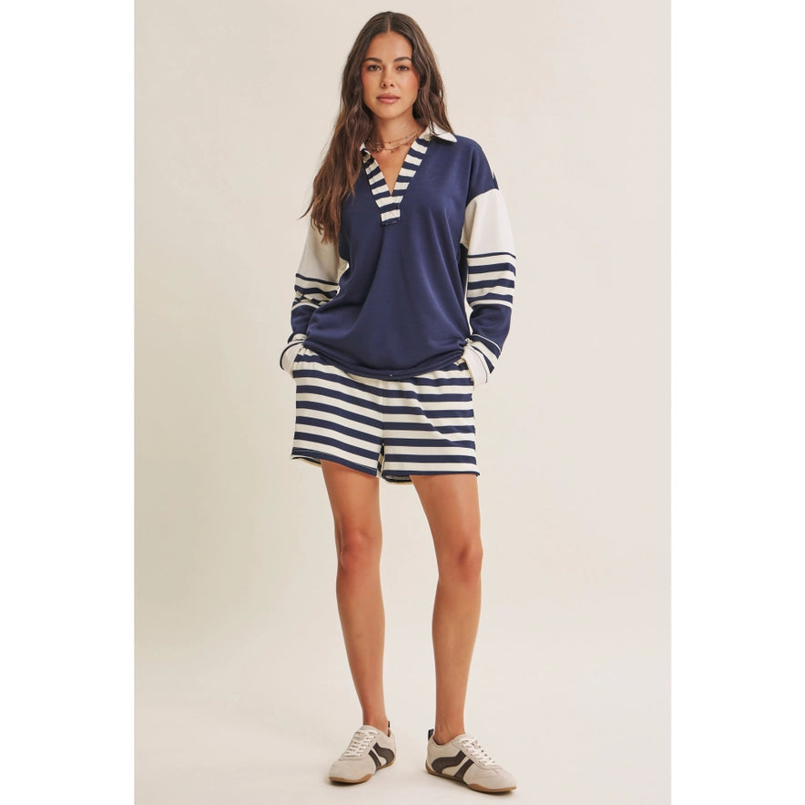 The Vivi Striped Relaxed Fit French Terry Top
