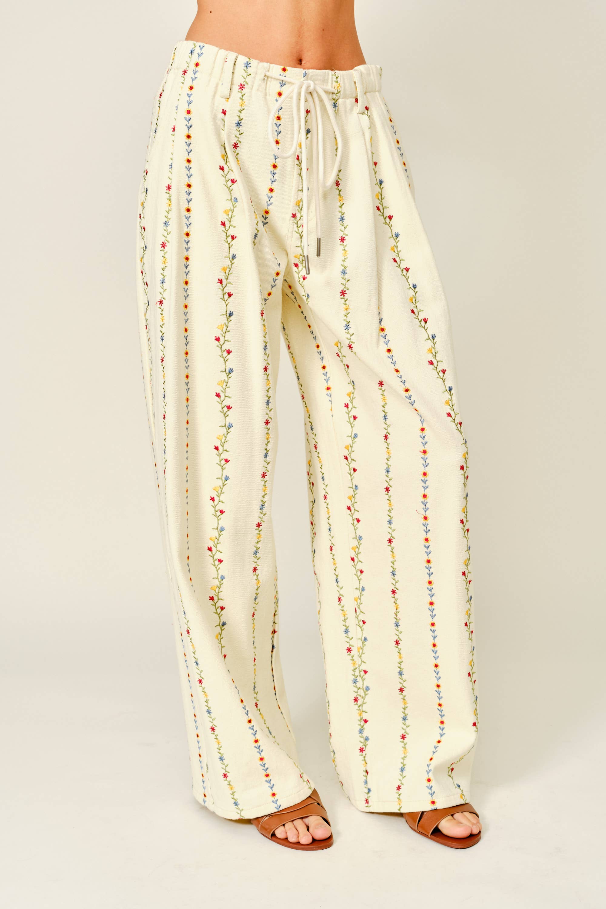 The Kehlani Flower Embroidered Wide Leg Pants