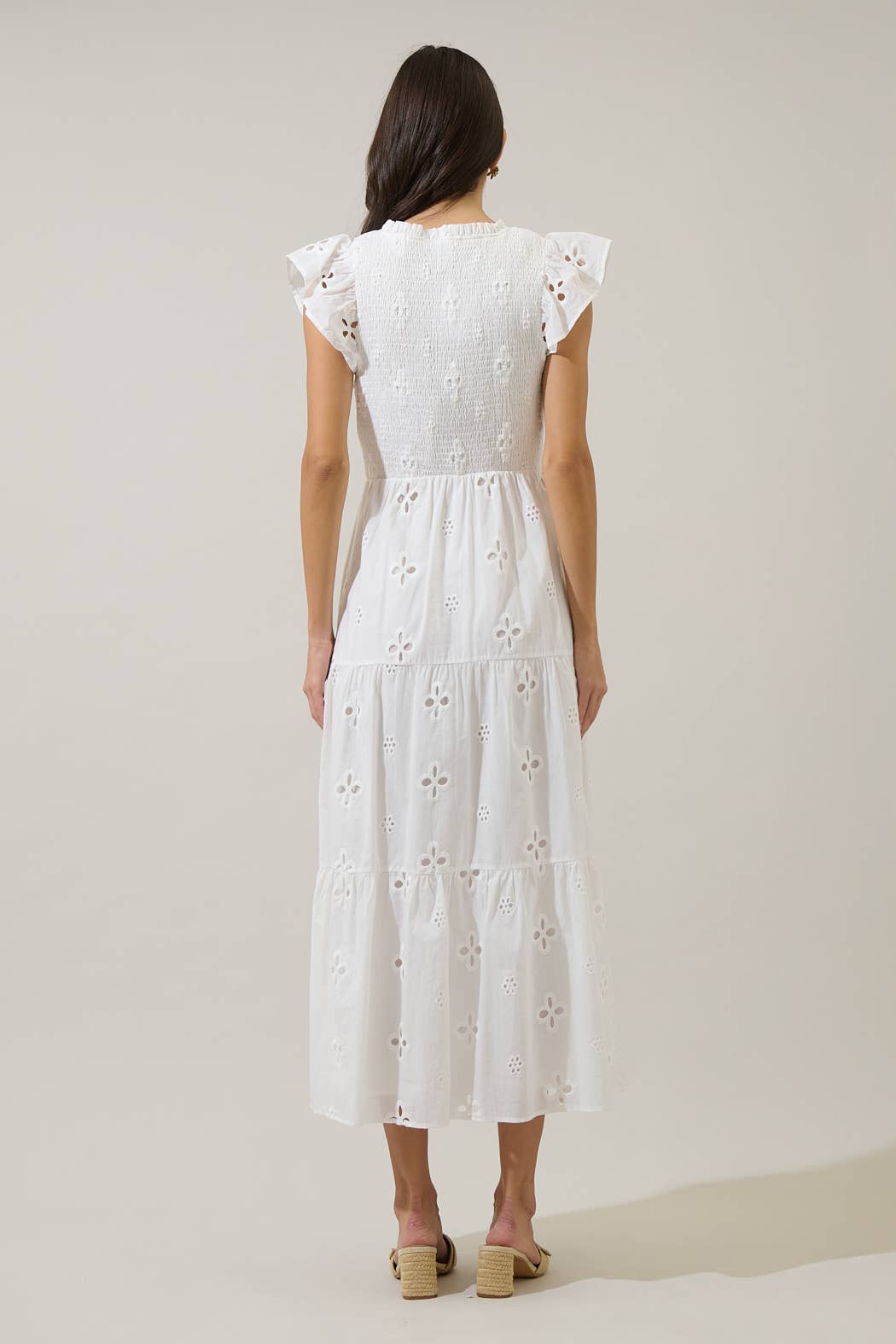 Kinna Eyelet Tiered Midi Dress