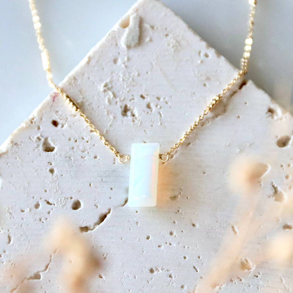 Amethyst or Opalite Rectangle Necklace 