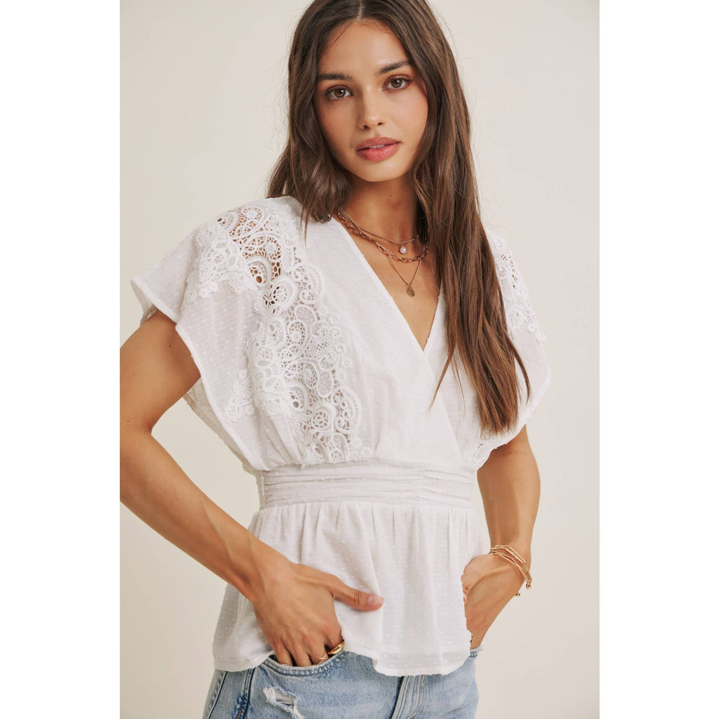 The June Swiss Dot Lace Peplum Blouse