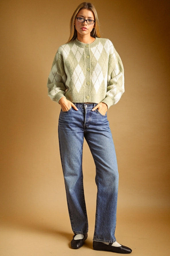The Dusty Argyle Pattern Cardigan