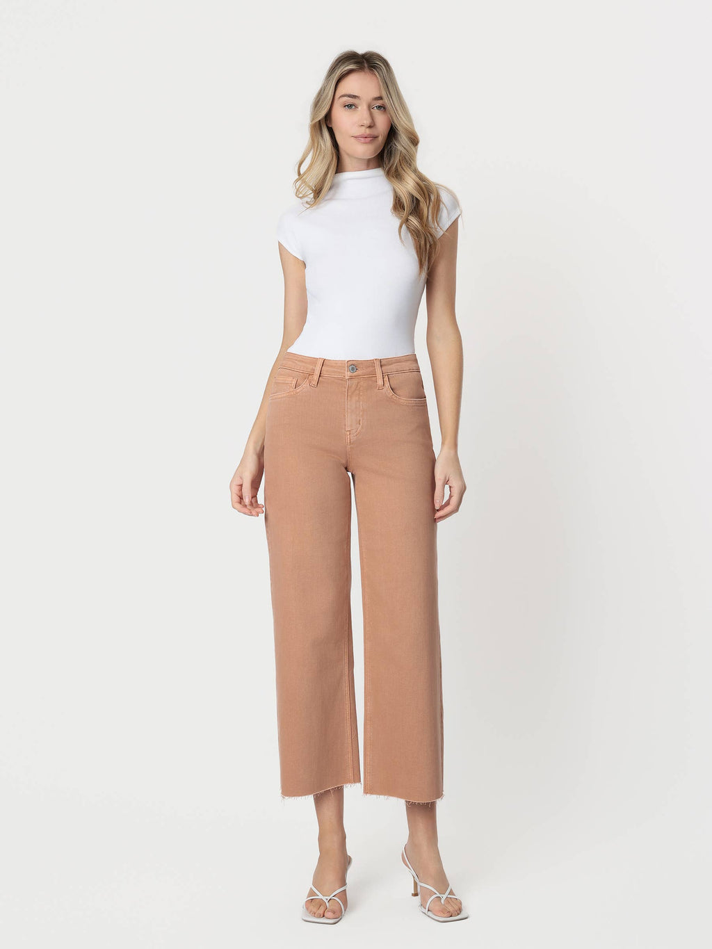 High Rise Mocha Crop Wide  Leg Jeans