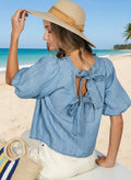 The Jess Bow Back Accent Chambray Top