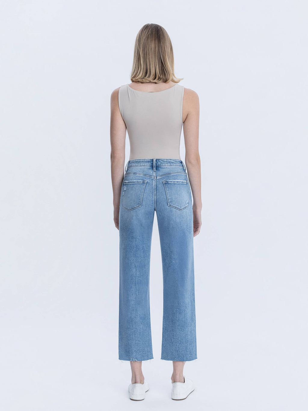 Peggy High Rise Raw Hem Crop Slim Wide Jeans