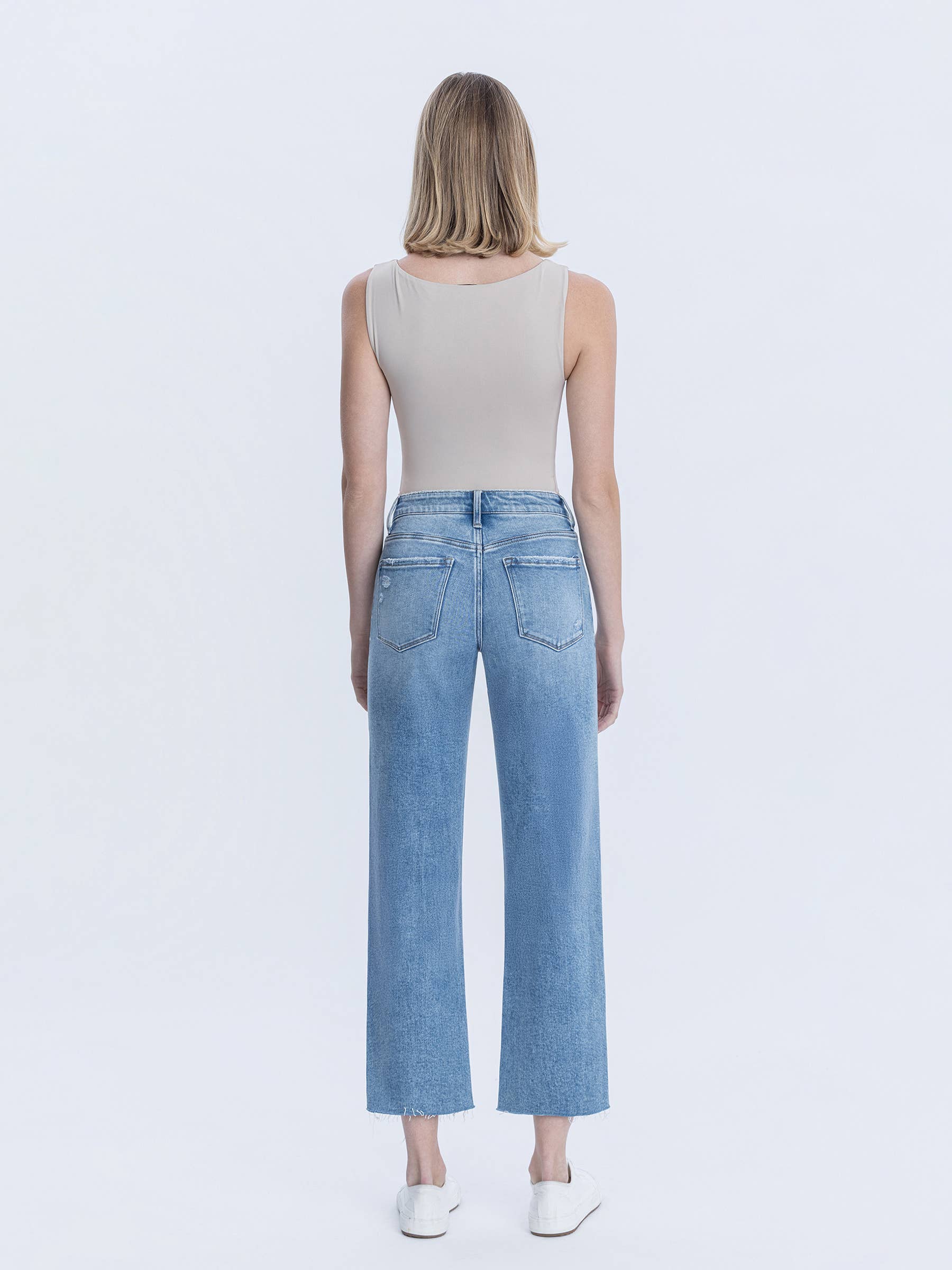 Peggy High Rise Raw Hem Crop Slim Wide Jeans