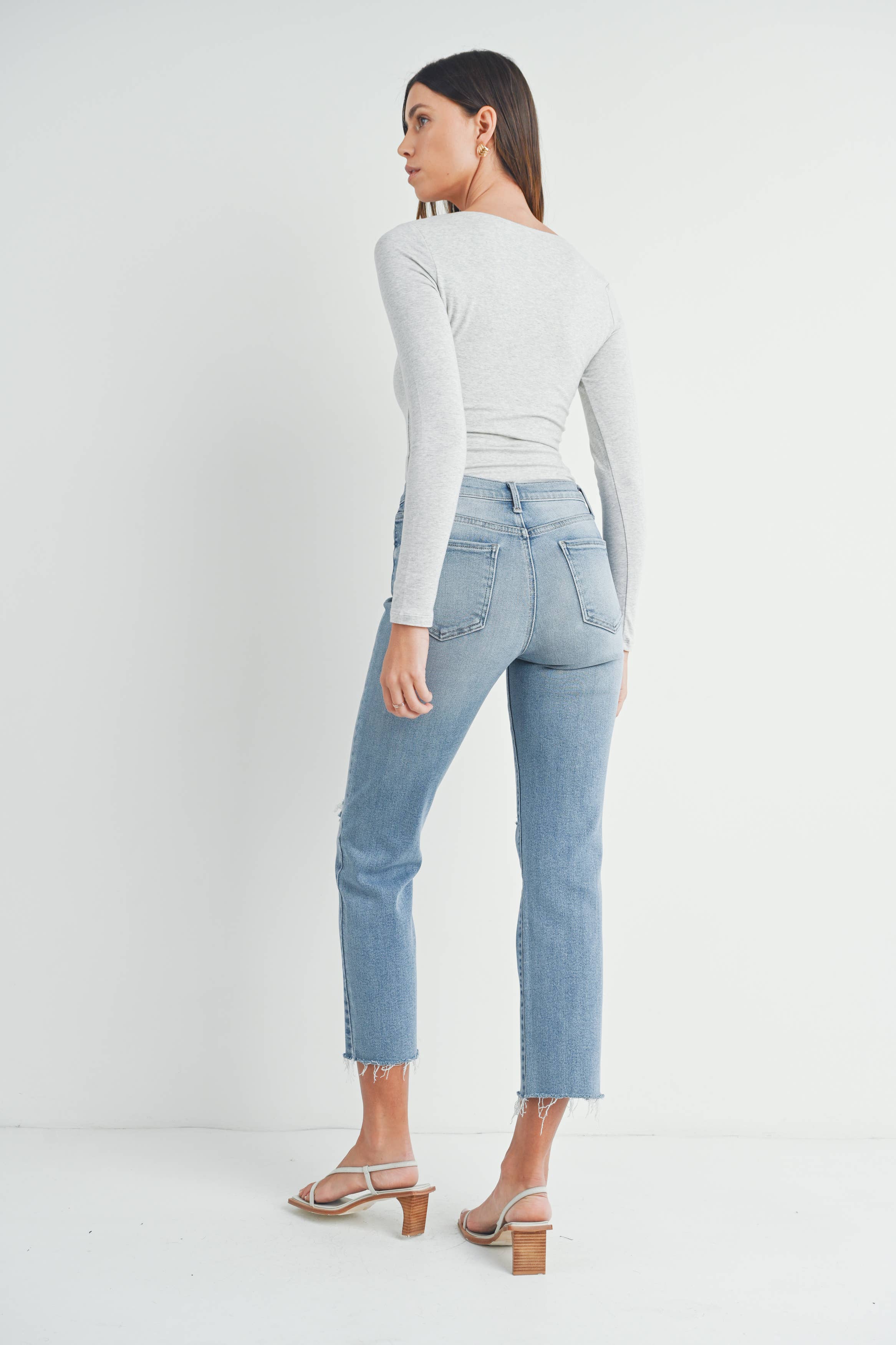 The Maeve Distressed Slim Straight Denim