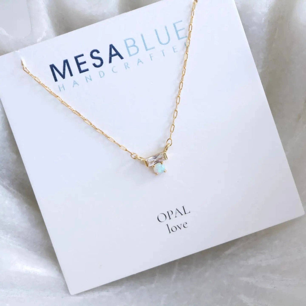 Mini Opal CZ Bar Necklace - Gold Filled