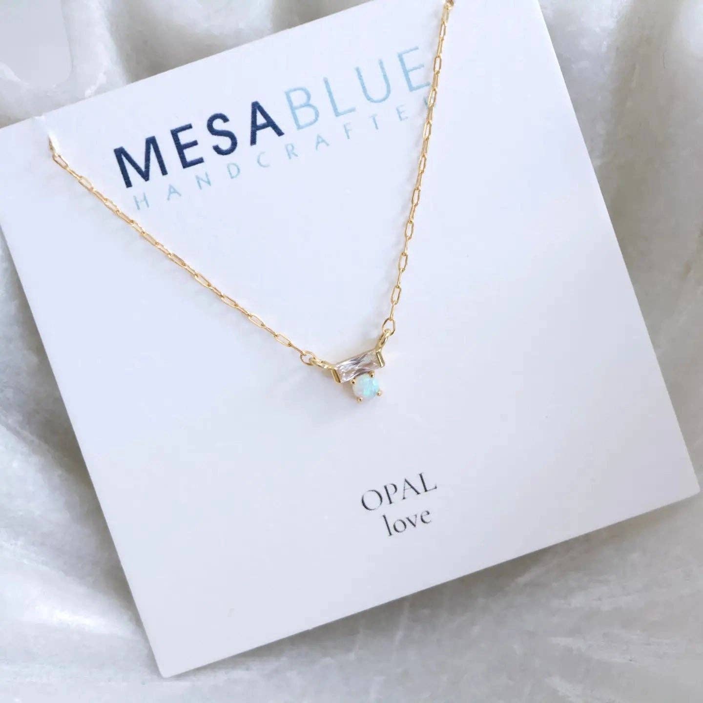 Mini Opal CZ Bar Necklace - Gold Filled