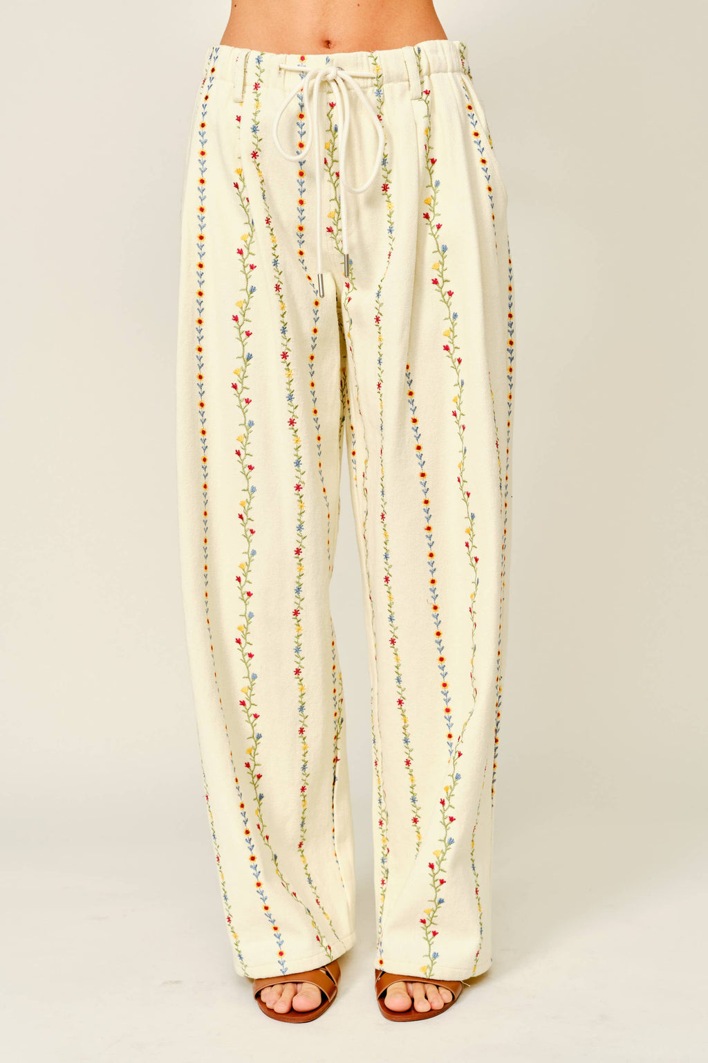 The Kehlani Flower Embroidered Wide Leg Pants