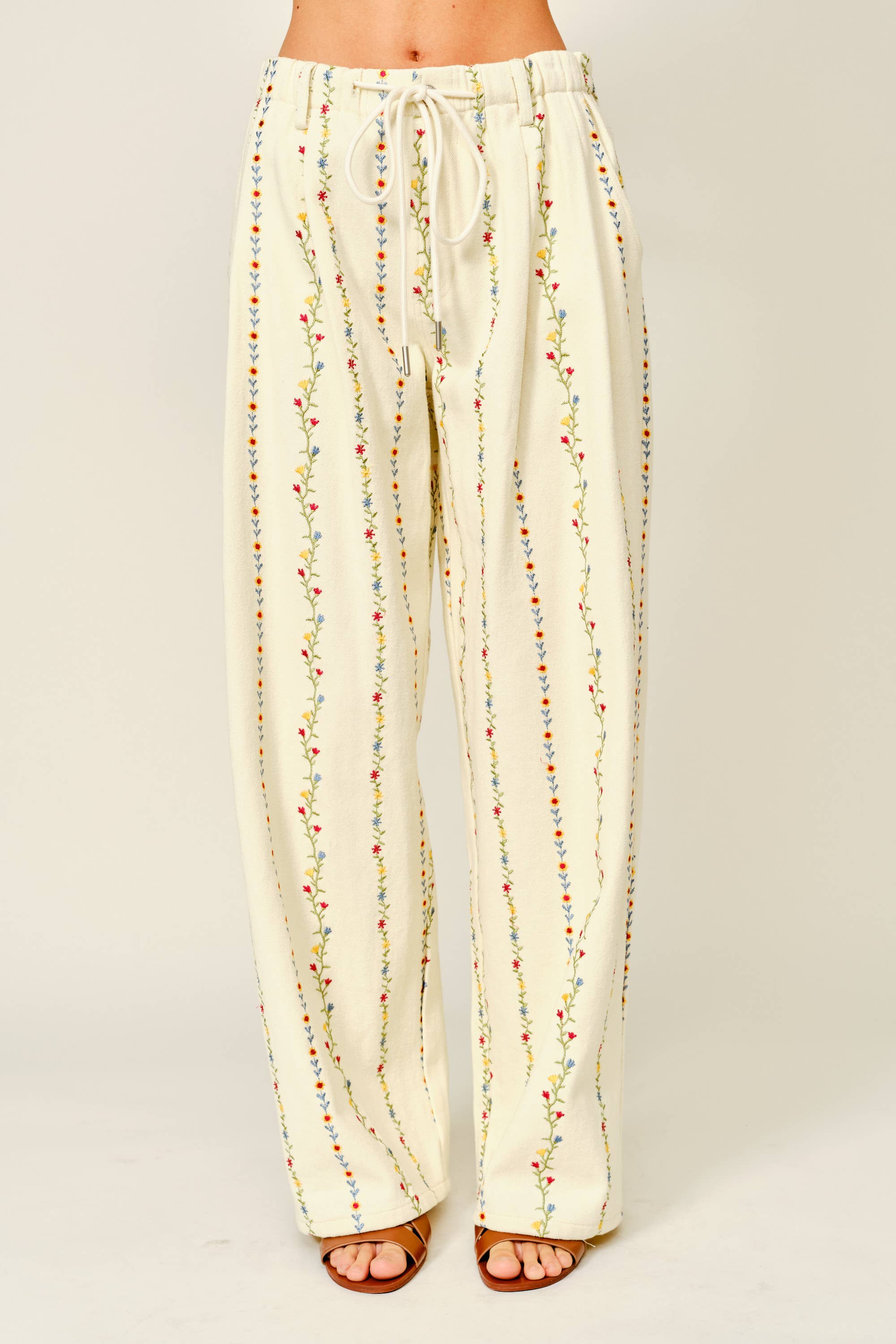 The Kehlani Flower Embroidered Wide Leg Pants