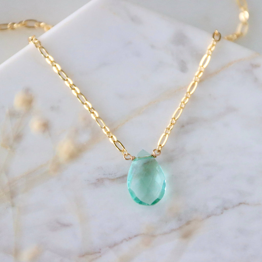 Aquamarine Quartz Pear Necklace