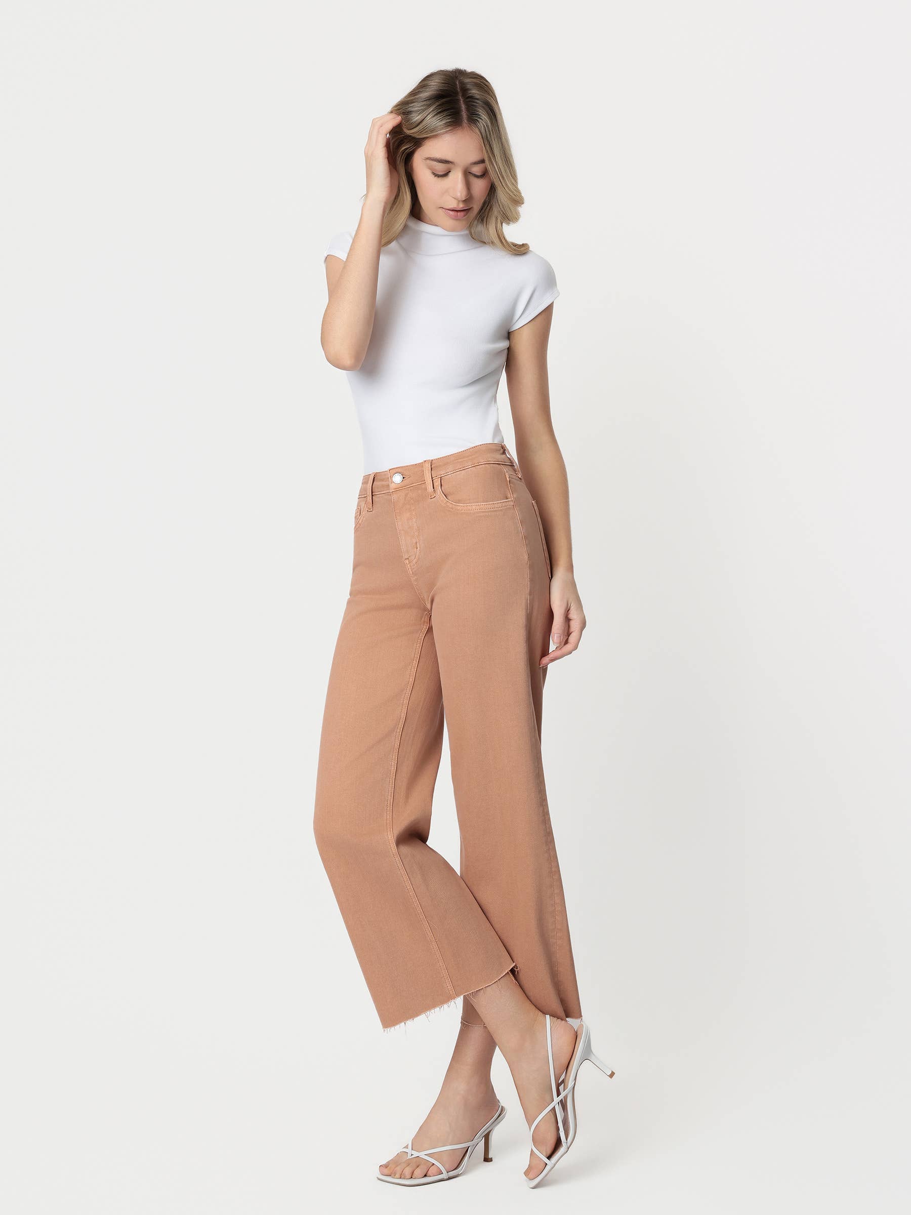 High Rise Mocha Crop Wide  Leg Jeans