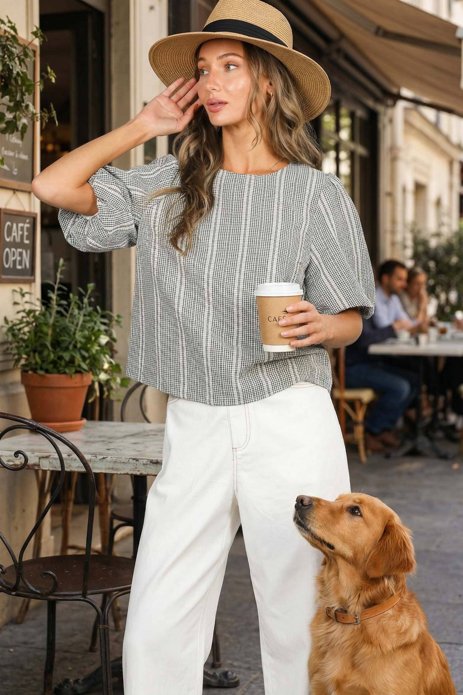 The Josie 2 Bow Accent Plaid Top