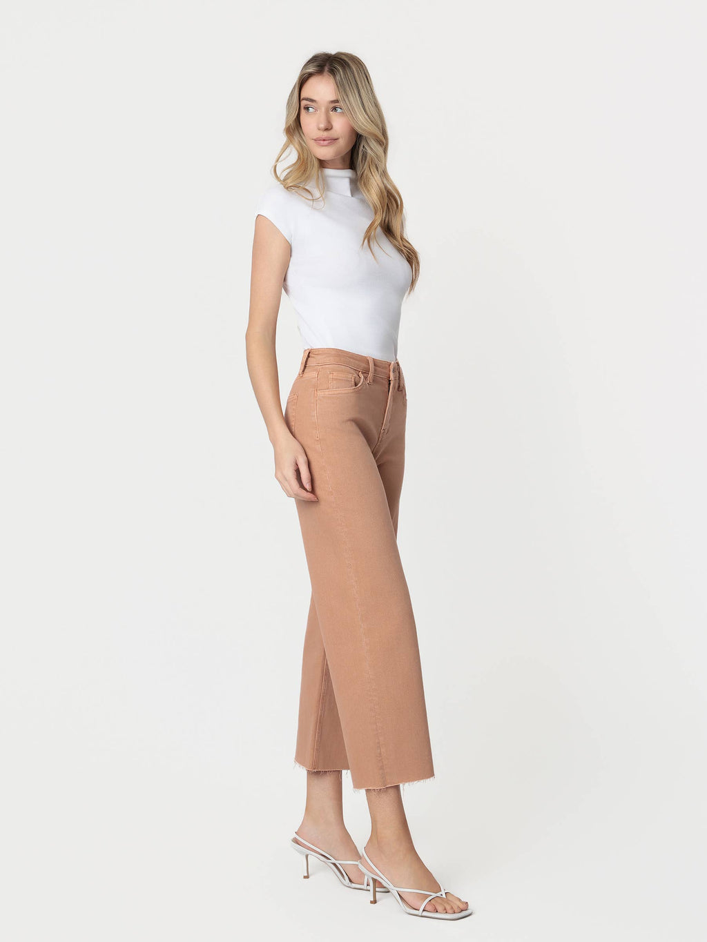 High Rise Mocha Crop Wide  Leg Jeans