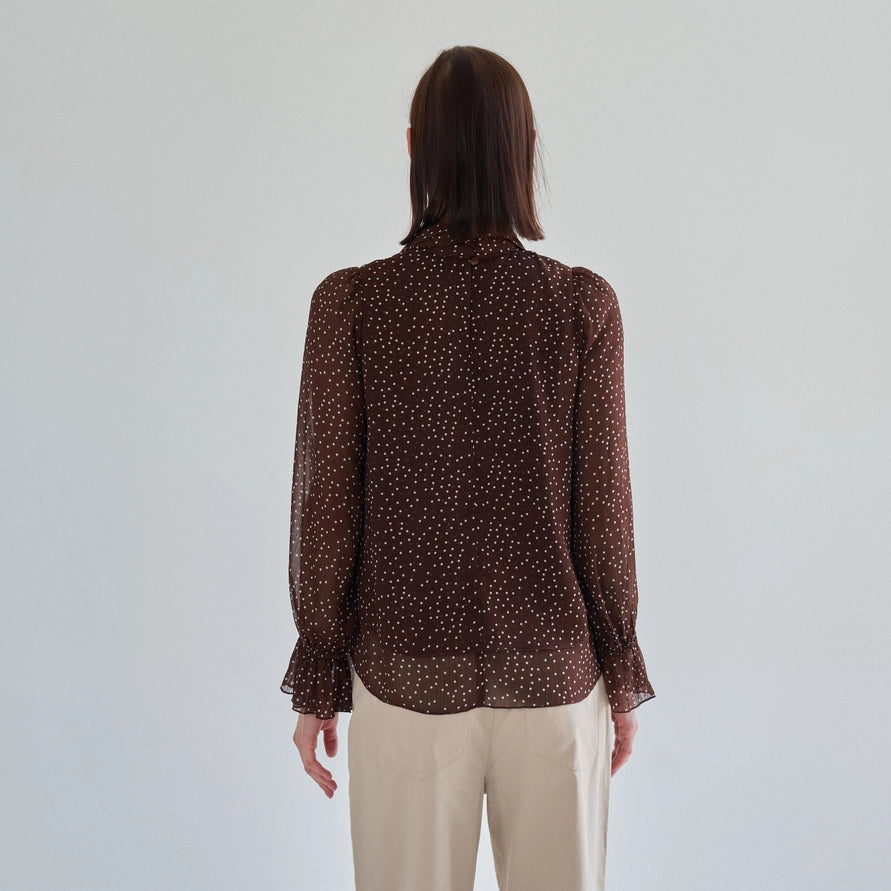The Monica Polka Dot Mock Neck Tie Blouse
