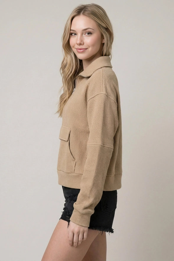The Stevie Waffle Textured Half-Zip Sweatshirt