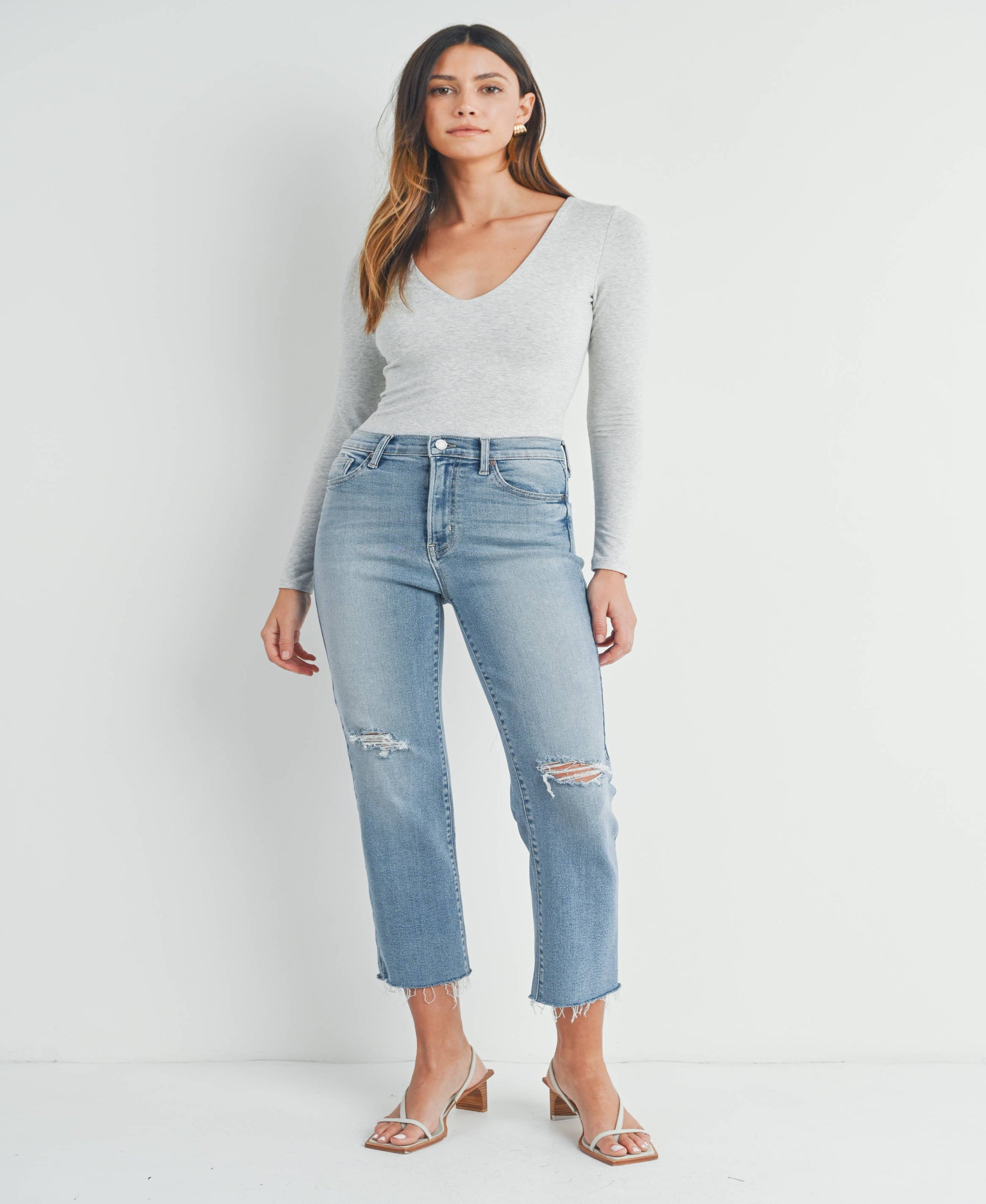 The Maeve Distressed Slim Straight Denim