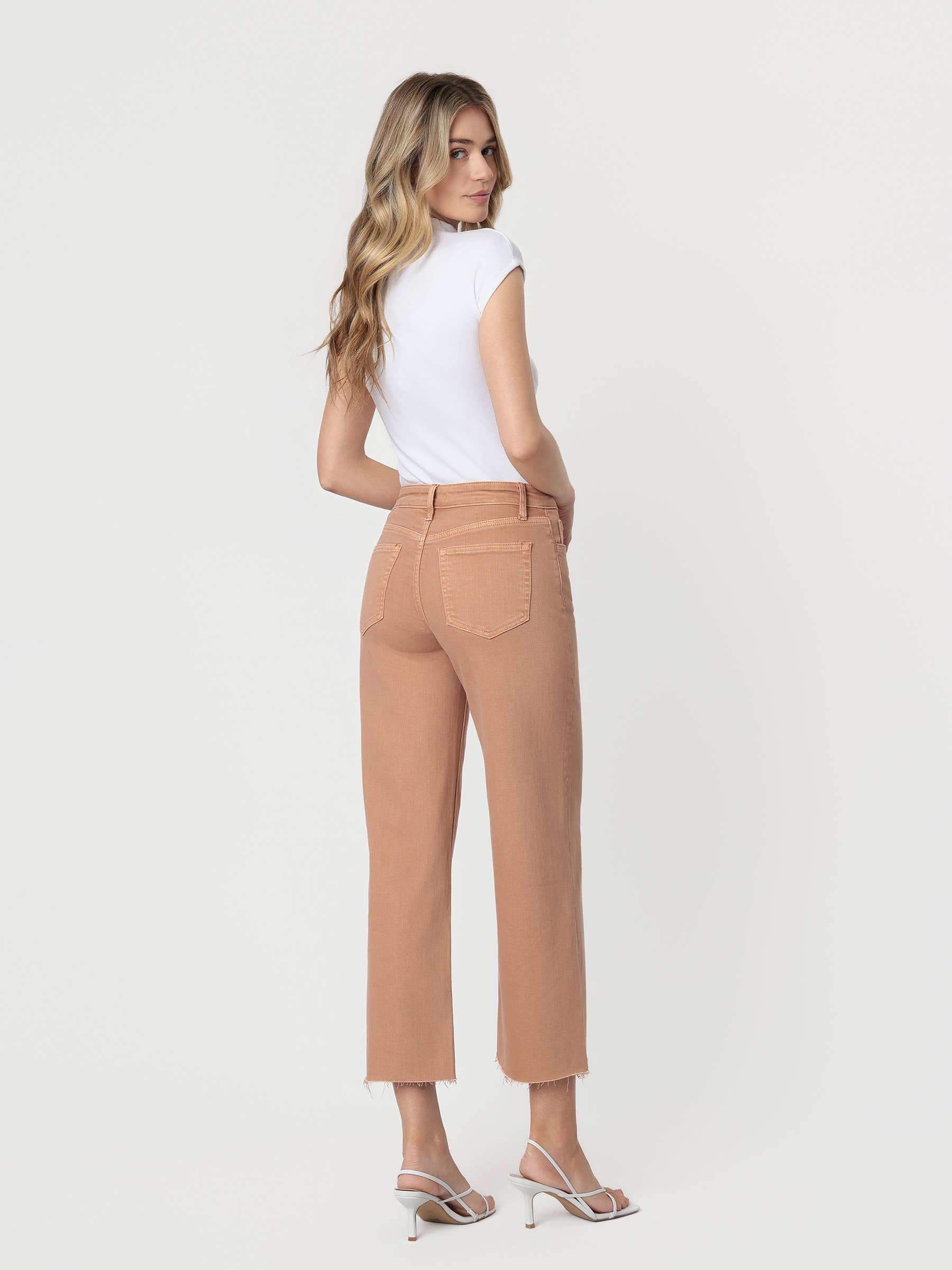 High Rise Mocha Crop Wide  Leg Jeans