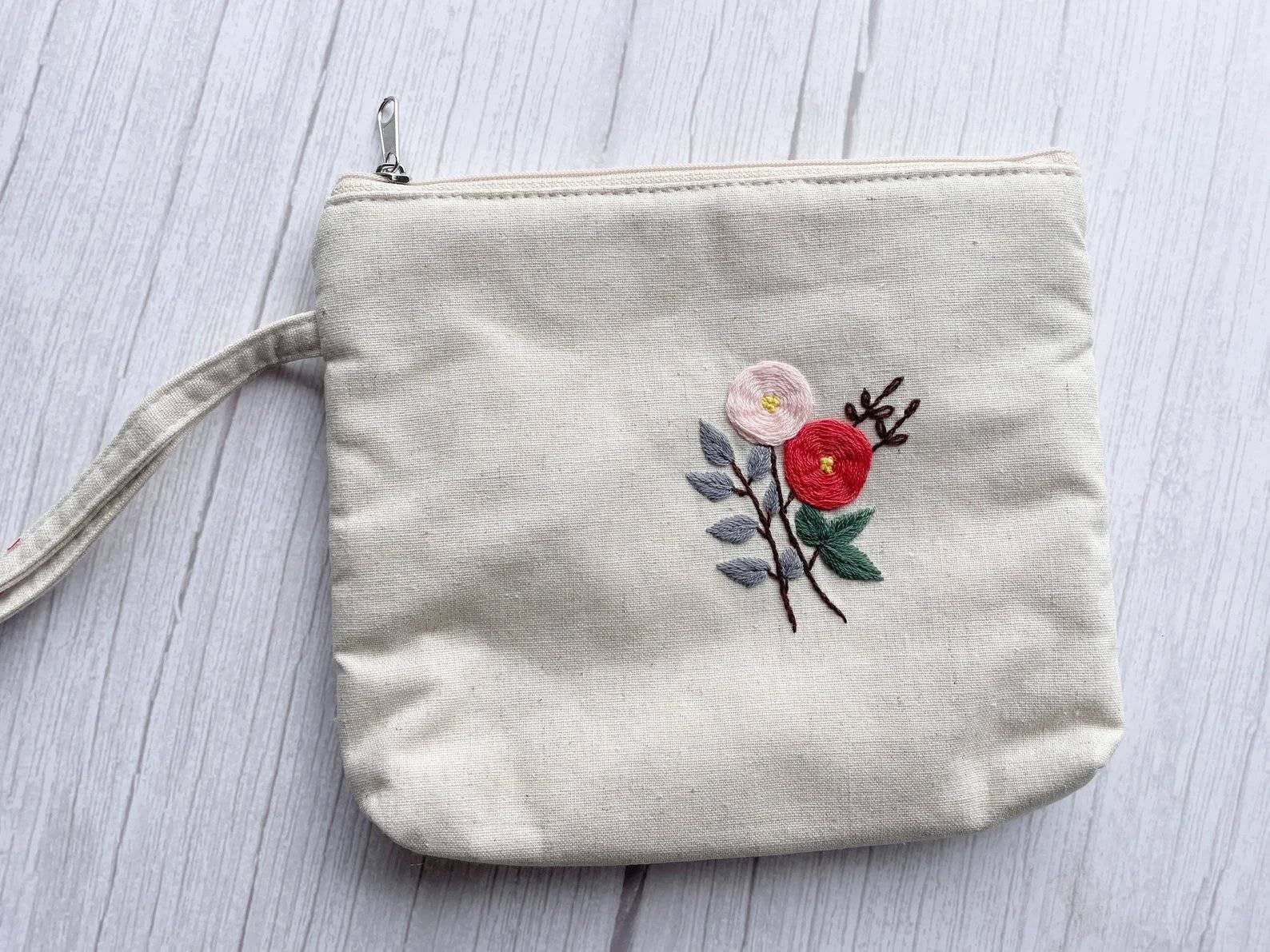 Flower Embroidered Cosmetics Bag