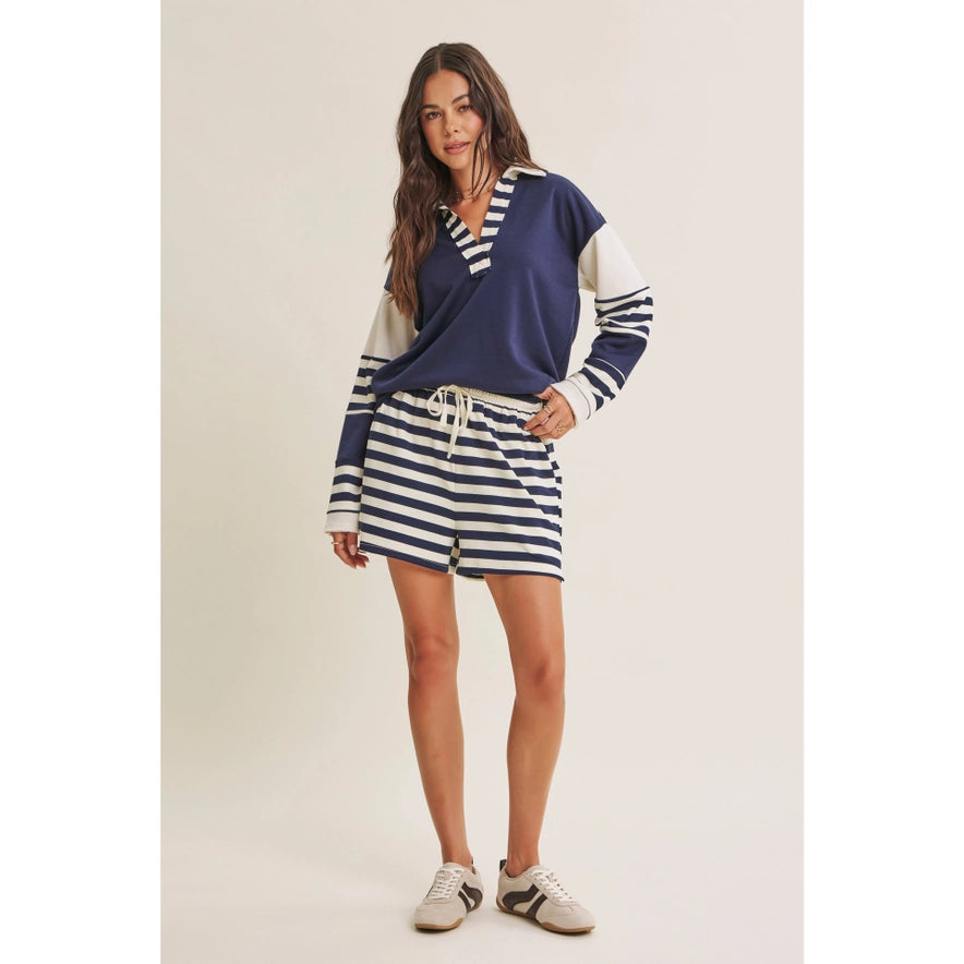 The Vivi Striped Relaxed Fit French Terry Lounge Shorts