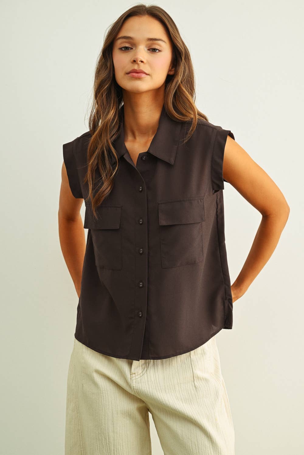 The Francesca Front Pocket Sleeveless Blouse