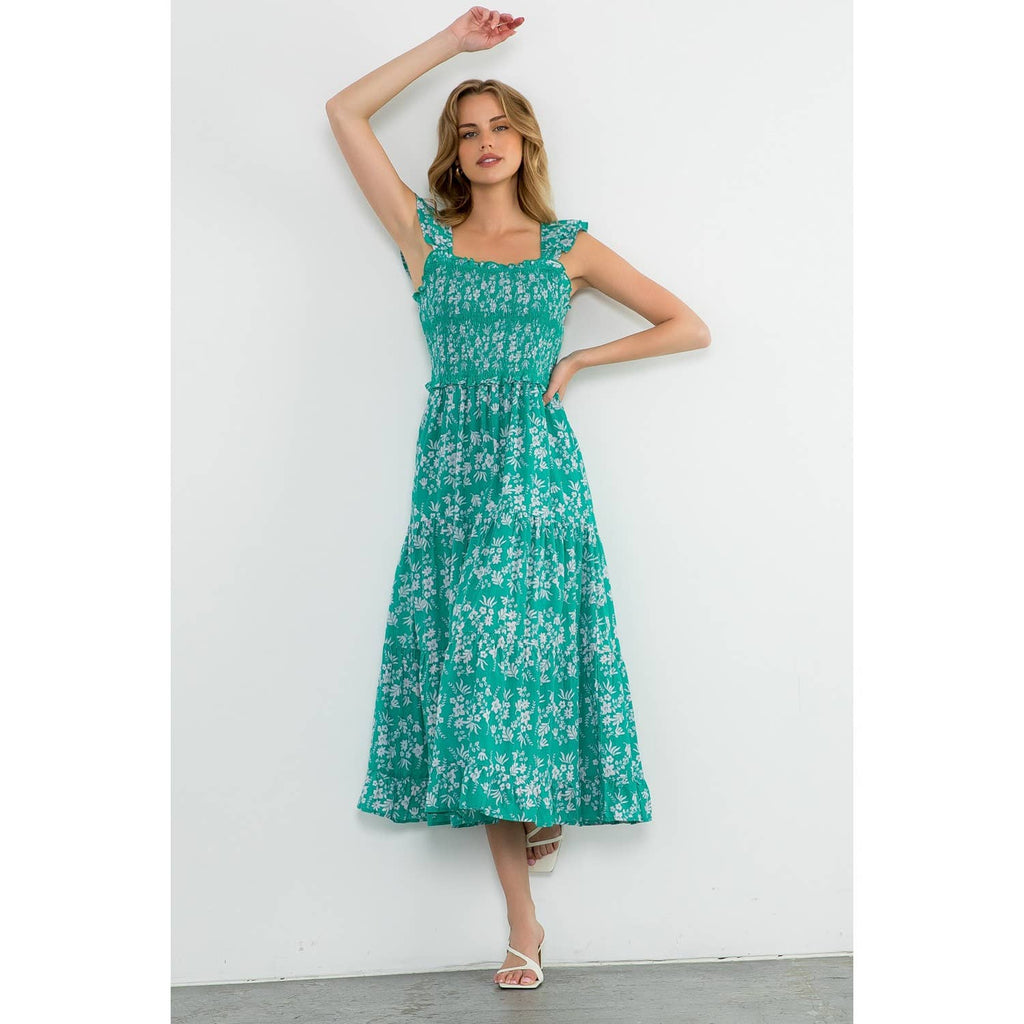 The Jasmine Green Floral Smocked Maxi Dress