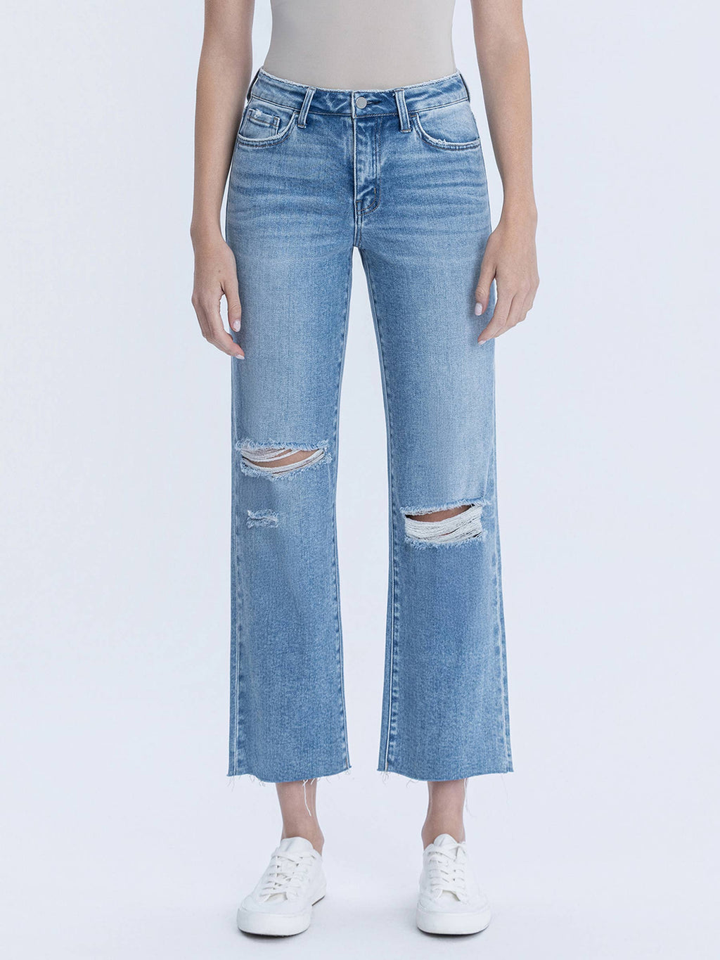 Peggy High Rise Raw Hem Crop Slim Wide Jeans