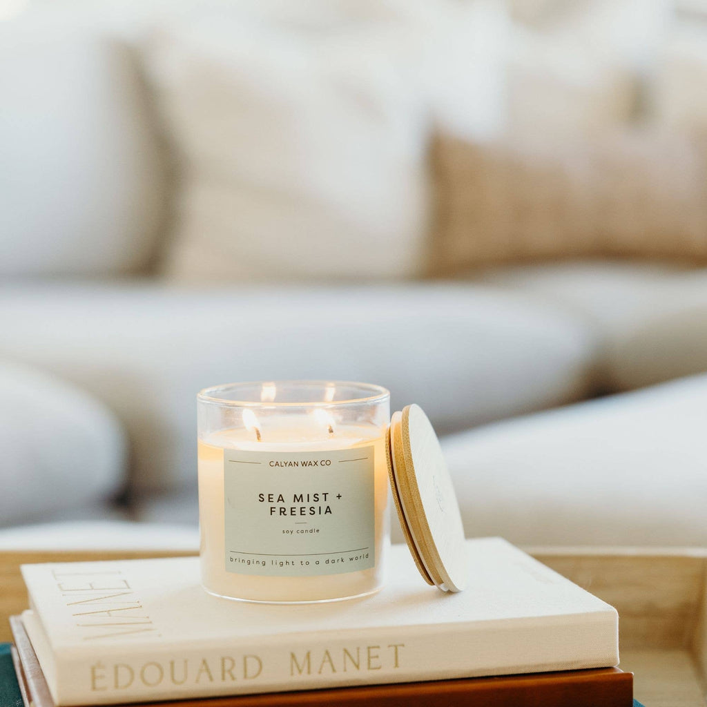 Sea Mist + Freesia - Clear Glass Tumbler Soy Candle