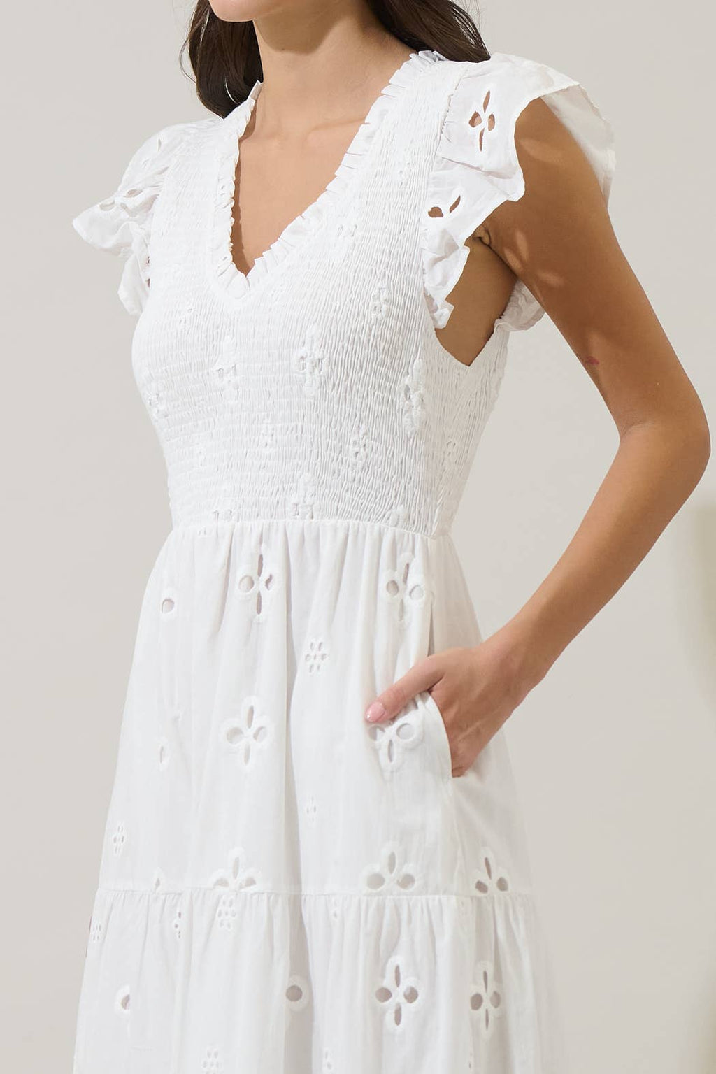 Kinna Eyelet Tiered Midi Dress