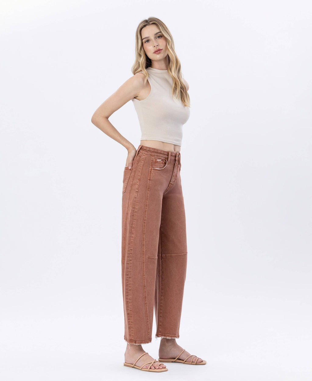 Copper High Rise Barrel Jeans